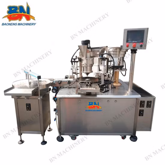 Riempitrice automatica per bottiglie/fiale in polvere con linea di confezionamento per etichettatura, sigillatura e lavaggio delle bottiglie