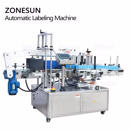 Zonesun Adesivo adesivo automatico Applicatore di etichette per superfici piane Etichettatrice per bottiglie di detersivo per bucato Etichettatrice a doppio lato